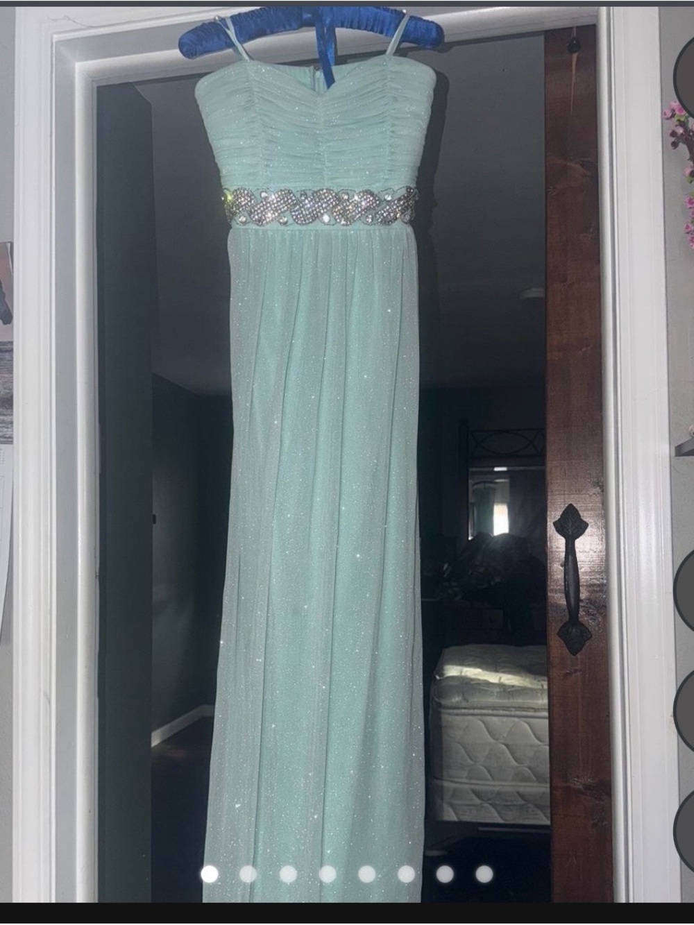 Trixxi Strapless Mint Green Beaded Waist Prom Dress